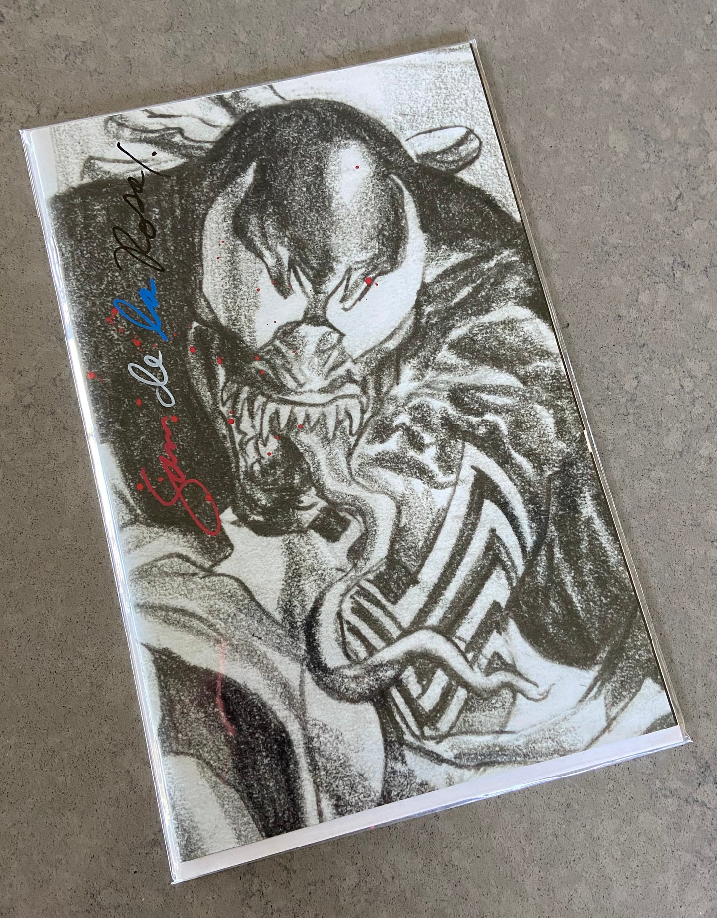 Venom Lethal Protector II #1 Alex Ross 1:100 B&W Sketch Virgin Variant Murdered Red White & Blue Signature by Sam de la Rosa