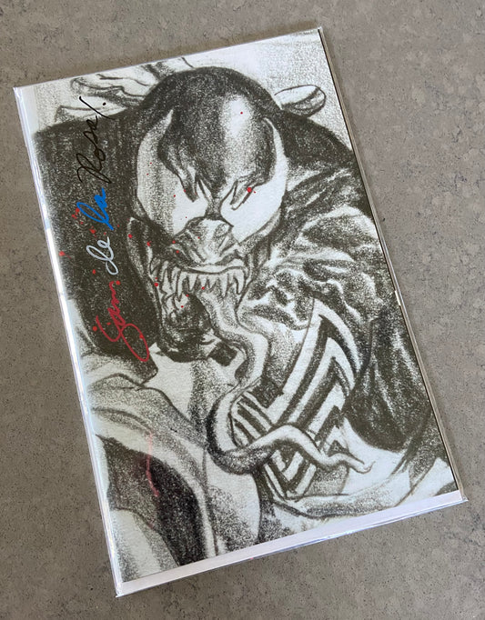 Venom Lethal Protector II #1 Alex Ross 1:100 B&W Sketch Virgin Variant Murdered Red White & Blue Signature by Sam de la Rosa